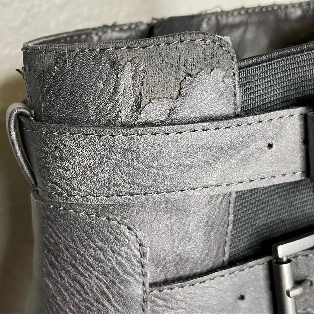 Zigi Soho Gray Kastle Chelsea Double Buckle Chunky Heel Ankle Boots Size 7.5